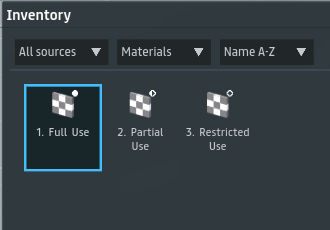 Material permission types shown in inventory