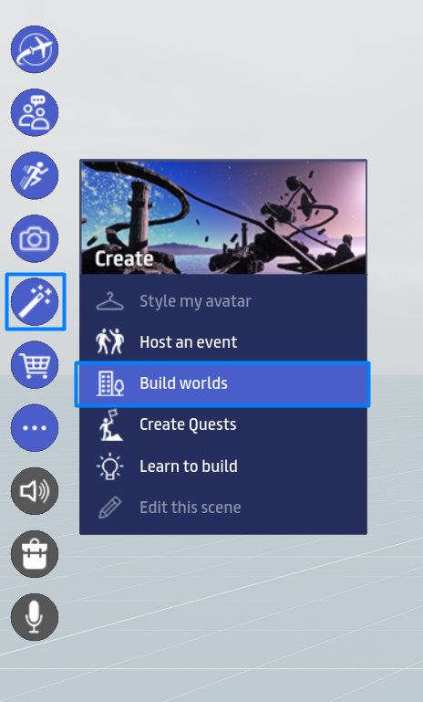 Main menu create and build options